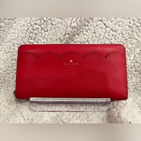 kate spade | Bags | Kate Spade Red Scalloped Long Zip Around  display picture 3